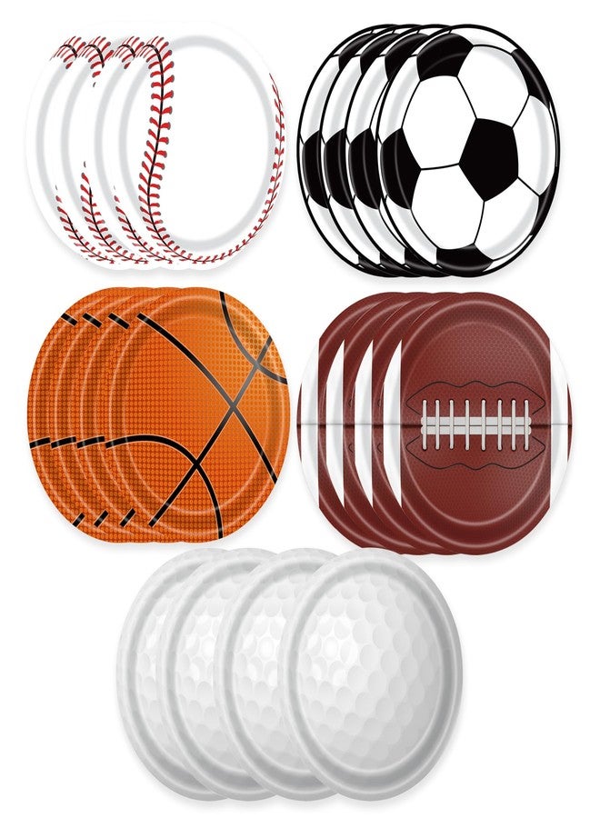 HiEnjoin 50PCS Sports Birthday Party Paper Plates, Baseball Football Soccer Basketball Golf Disposable Paper Plates for Boy Birthday Party Decoration Supplies Favors - Image 1